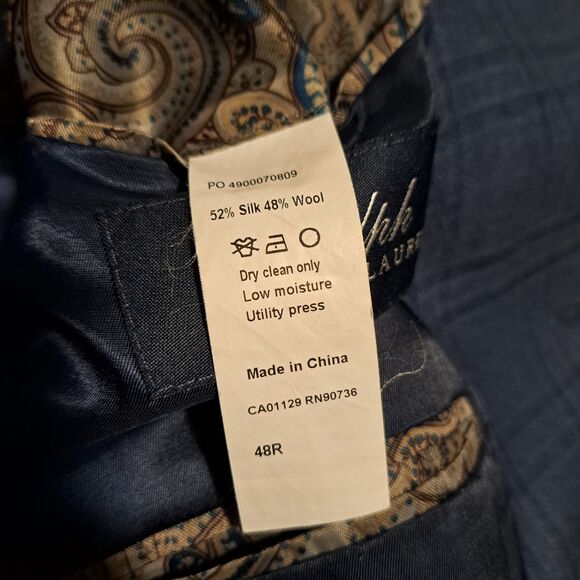 Ralph Ralph Lauren Size 48R Silk Wool Blend Blazer 2 Button Blue Plaid - Picture 4 of 16
